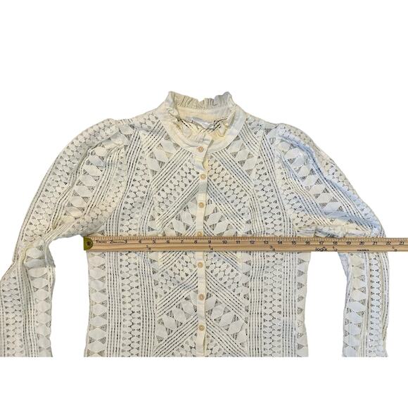 EUC Anthropologie Ivory Victorian Inspired Long Sleeve Lace Top Size 2 Romantic - Picture 6 of 9